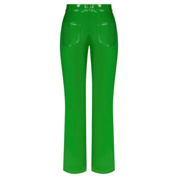NWT Nocturne Pleather Vinyl Wide Leg Pants 36 Green S Palazzo High Waisted - Picture 2 of 11